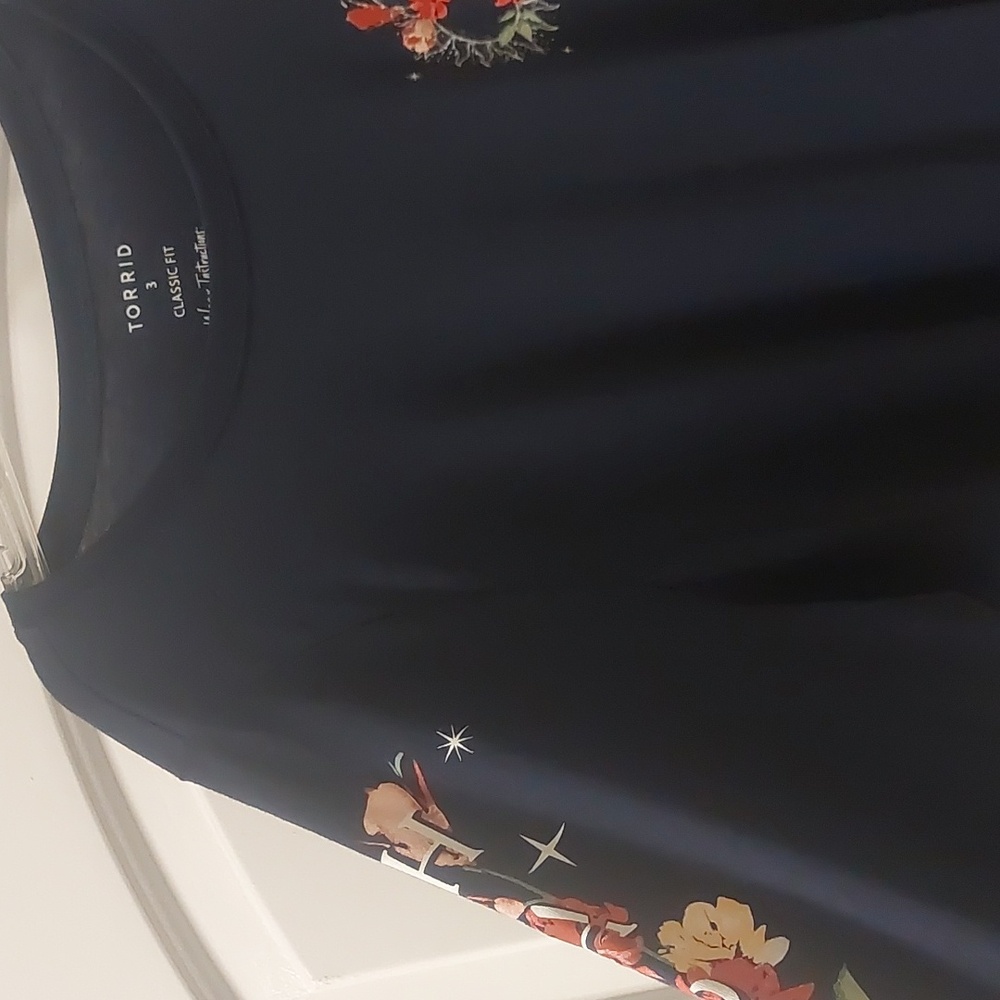 Torrid Navy Floral Celestial Classic Fit Jersey Crew Neck Long Sleeve Tee Sz 3 - Picture 5 of 16